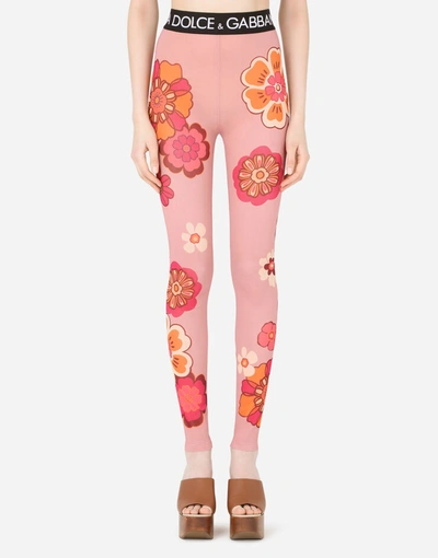 Shop Dolce & Gabbana Floral-print Marquisette Leggings With Branded Elastic In Multicolor
