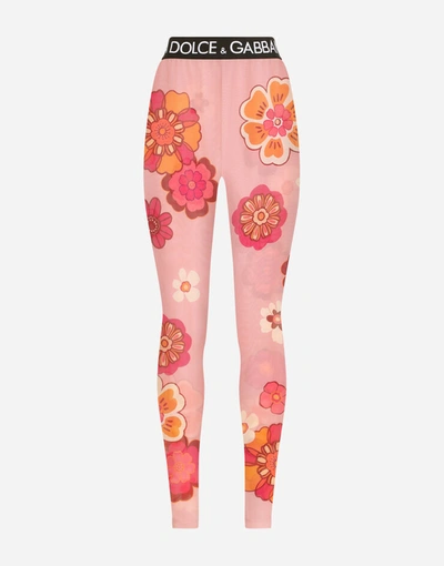 Shop Dolce & Gabbana Floral-print Marquisette Leggings With Branded Elastic In Multicolor