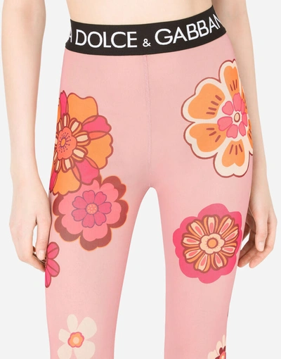 Shop Dolce & Gabbana Floral-print Marquisette Leggings With Branded Elastic In Multicolor
