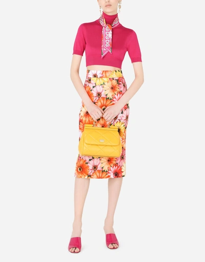 Shop Dolce & Gabbana Cady Midi Skirt With Gerbera-daisy Print In Multicolor