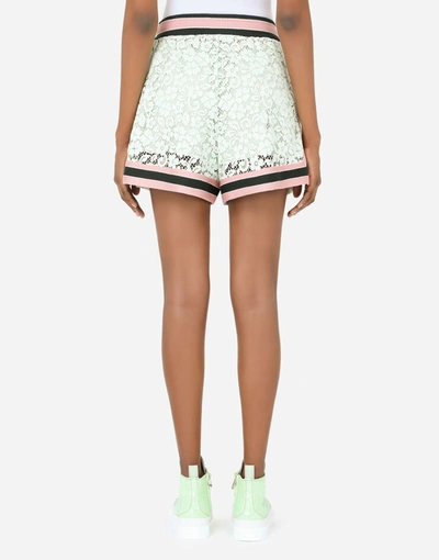 Shop Dolce & Gabbana Lace Shorts With Contrasting Trims In Green