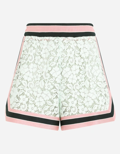 Shop Dolce & Gabbana Lace Shorts With Contrasting Trims In Green