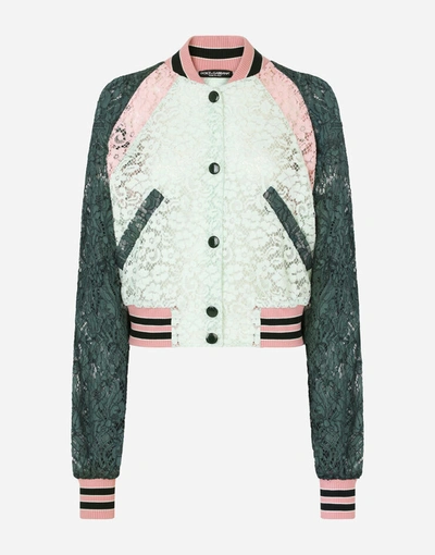 Shop Dolce & Gabbana Lace Bomber Jacket With Contrasting Trims In Green