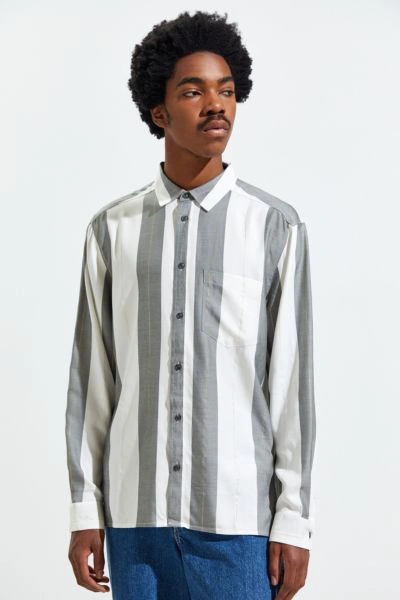 Shop Urban Outfitters Uo Metallic Stripe Button-down Shirt In White