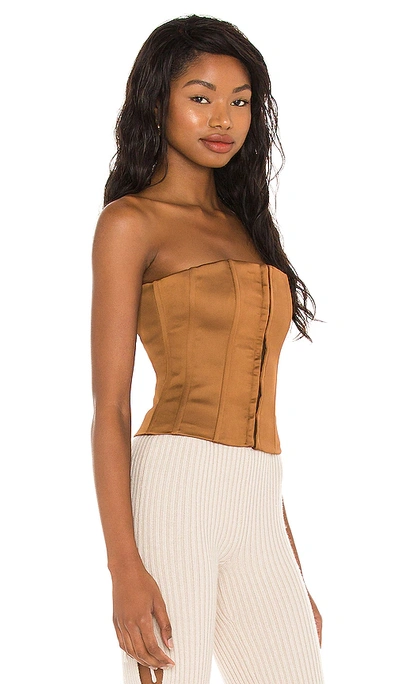 Danielle Guizio Satin Corset Top In Cognac