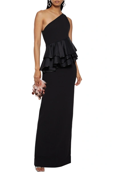 Shop Solace London Darcia One-shoulder Crepe Peplum Maxi Dress In Black