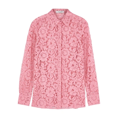Shop Valentino Pink Guipure Lace Shirt