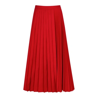 Shop Valentino Red Pleated Cotton-blend Midi Skirt