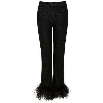 Shop 16arlington Feather-trimmed Slim-leg Jeans In Black