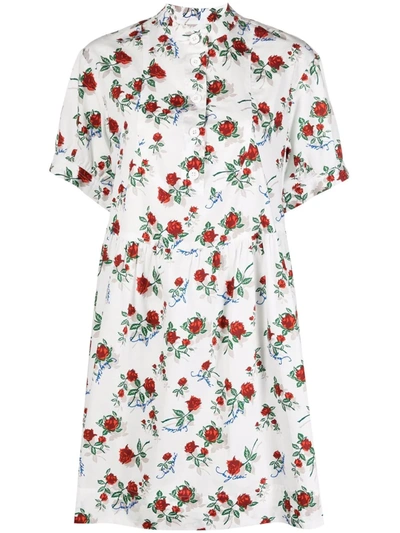 Shop See By Chloé Rose-print Cotton-poplin Shirt Dress In White