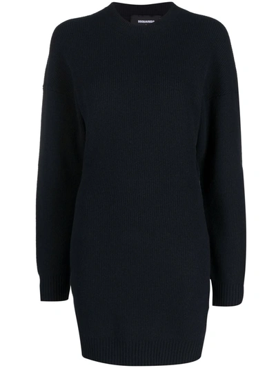Shop Dsquared2 Ribbed-knit Short Dress In Black