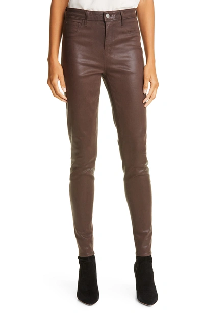 Shop L Agence Marguerite Coated High Waist Skinny Jeans In Cocoa Coated