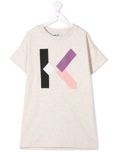 Shop Kenzo Monogram-print T-shirt Dress In Neutrals