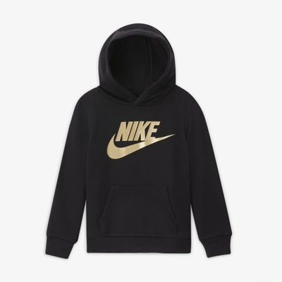 Shop Nike Sportswear Club Fleece Toddler Pullover Hoodie In Black,metallic Gold