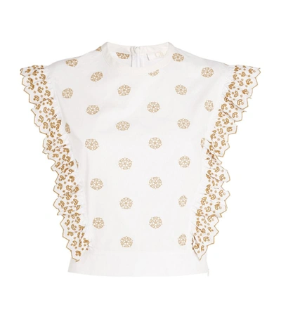 Shop Chloé Ruffle-detail Embroidered Blouse In White