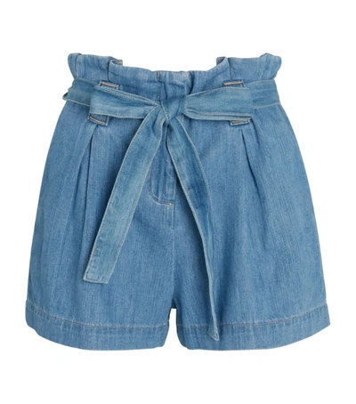 Shop L Agence Hillary Paperbag Waist Shorts In Blue