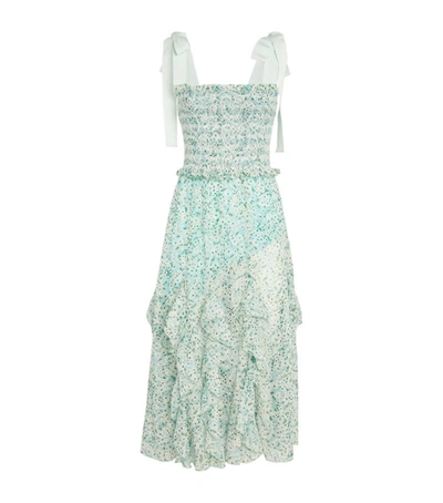 Shop Alice And Olivia Embroidered Jocelyn Midi Dress In Blue