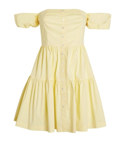 Shop Staud Off-the-shoulder Elio Mini Dress In Yellow