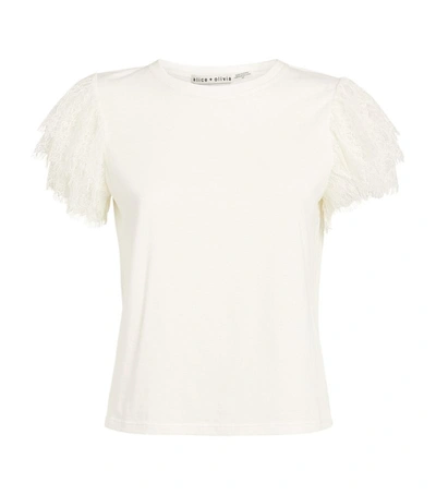 Shop Alice And Olivia Lace-sleeve Darcelle T-shirt In Ivory