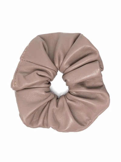 Shop Manokhi Leather Scrunchie Hairband In Nude