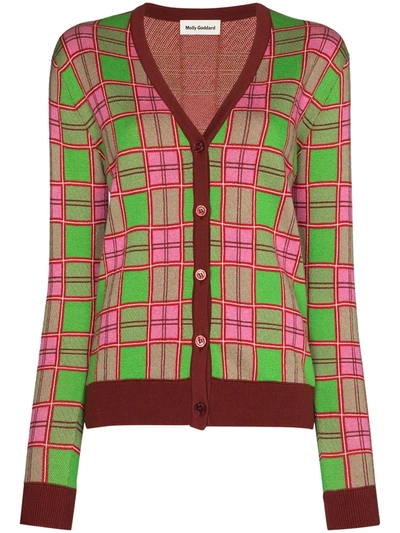 Shop Molly Goddard Emma Intarsia-knit Cardigan In Green