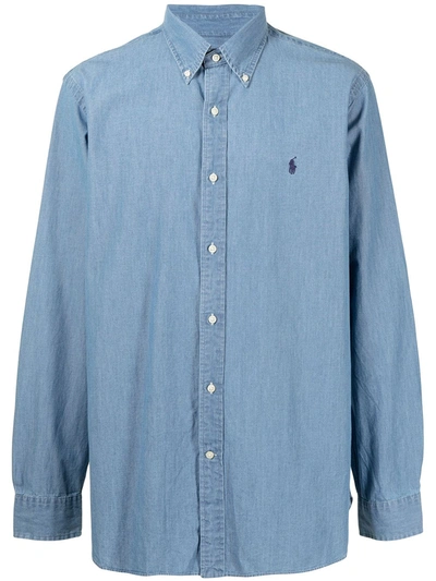 Shop Polo Ralph Lauren Embroidered-logo Chambray Shirt In Blue