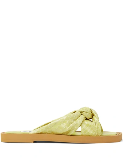 Shop Jimmy Choo Tropica Snake-print Flat Sandals In Green