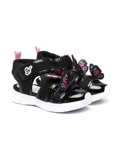 Sophia Webster Mini Butterfly-embellished Mesh Sandals In Black