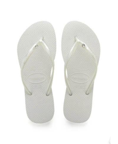 Shop Havaianas Women's Slim Swarovski Crystal Ii Flip Flop Sandals Women's Shoes In White, Metallic