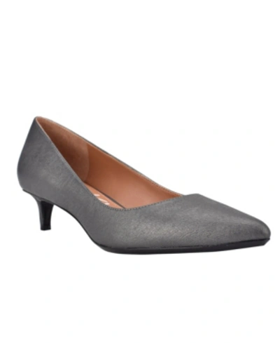 Shop Calvin Klein Women's Gabrianna Pointed Toe Kitten Heel Pumps In Steel Leather