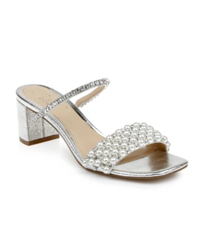 Shop Jewel Badgley Mischka Orsen Embellished Slide Sandals Women's Shoes In Silver-tone
