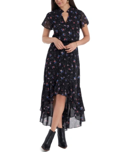 Shop 1.state Floral-print High-low Dress In Black Tranquil Ditsy Garden