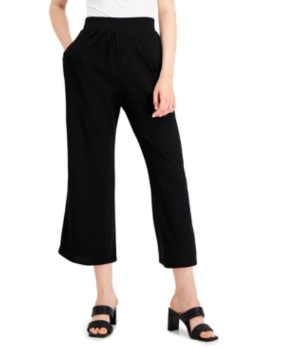 Shop Alfani Solid Pull-on Cropped Flare-leg Pants, Created For Macy's In Deep Black