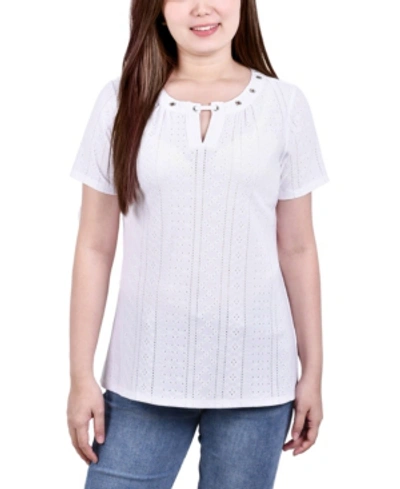 Shop Ny Collection Women's Short Sleeve Knit Eyelet Top With Grommets In White