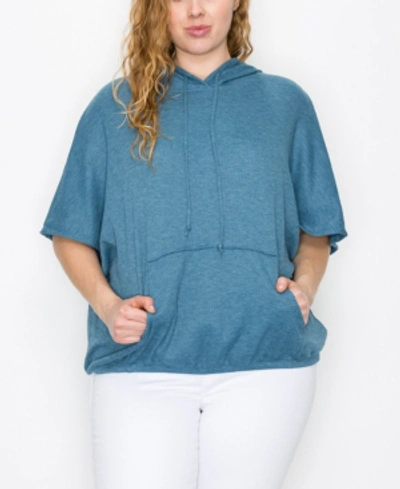 Shop Coin Plus Size Batwing Pocket Hoodie In Blue