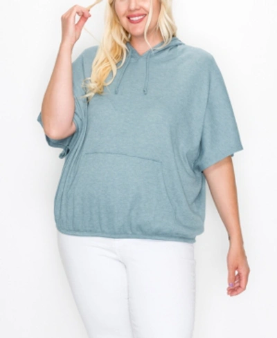 Shop Coin Plus Size Batwing Pocket Hoodie In Mineral Blue