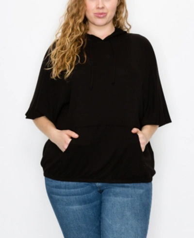 Shop Coin Plus Size Batwing Pocket Hoodie In Black