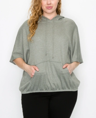 Shop Coin Plus Size Batwing Pocket Hoodie In Sage