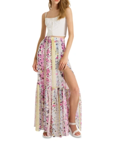 Shop French Connection Floral-print Ezeke Crinkled High-slit Maxi Skirt In Floral Print