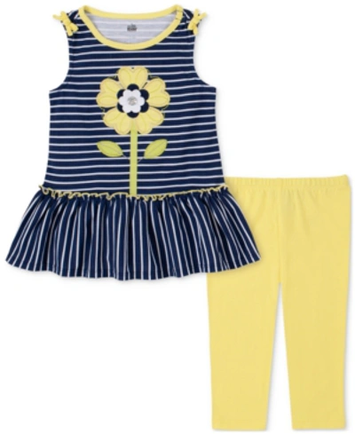 Shop Kids Headquarters Baby Girls 2-pc. Striped Peplum Tunic & Capri Leggings Set In Blue/white