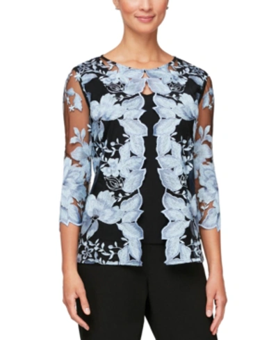 Shop Alex Evenings Petite Embroidered Layered-look Top In Black/blue