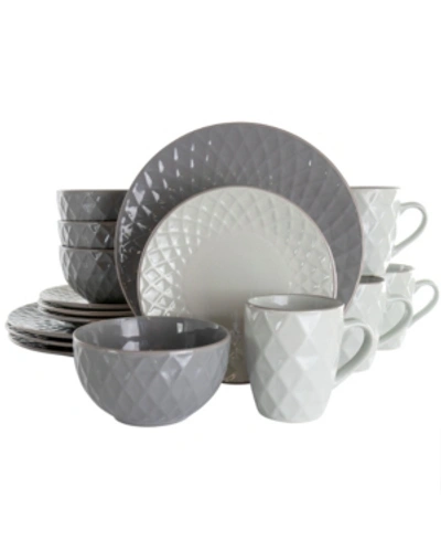 Elama Tahitian Diamond 16 Piece Stoneware Dinnerware Set In Slate And Pearl In Open Gray