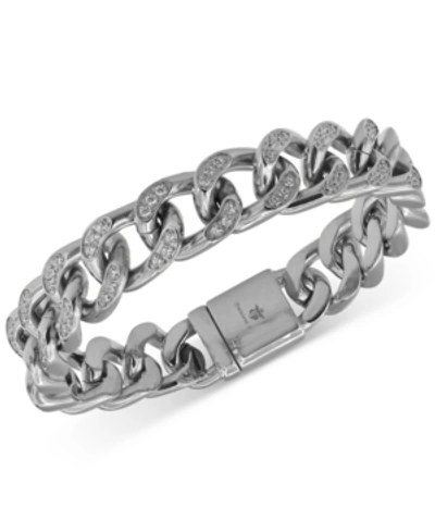 Macy's Men's Cubic Zirconia Curb Link Bracelet In Stainless Steel In Stainless Steel