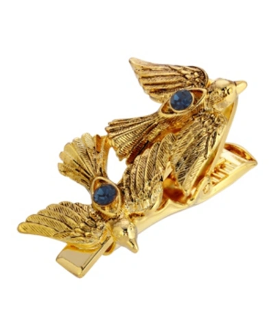 Shop Symbols Of Faith 14k Gold-dipped Blue Crystal Two Dove Tie Bar Clip In Gold-tone