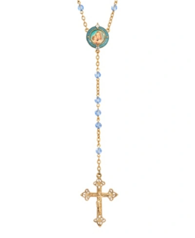 Shop Symbols Of Faith 14k Gold-dipped Mary And Child Decal Beaded Rosary In Blue