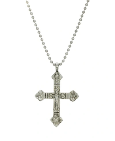 Shop Symbols Of Faith Men's Pewter Large Crucifix Necklace In Silver-tone