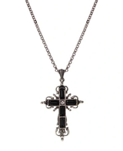 Shop Symbols Of Faith Silver-tone Black Crystal Cross Necklace