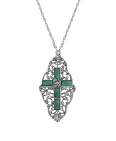 Shop Symbols Of Faith Pewter Green Stone Cross Necklace