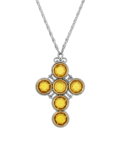 Shop Symbols Of Faith Pewter Yellow Color Crystal Cross Necklace