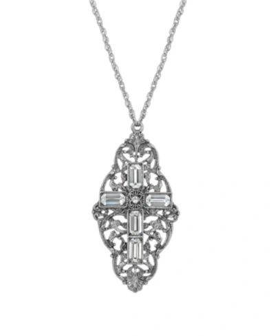 Shop Symbols Of Faith Pewter Crystal Cross Necklace In White